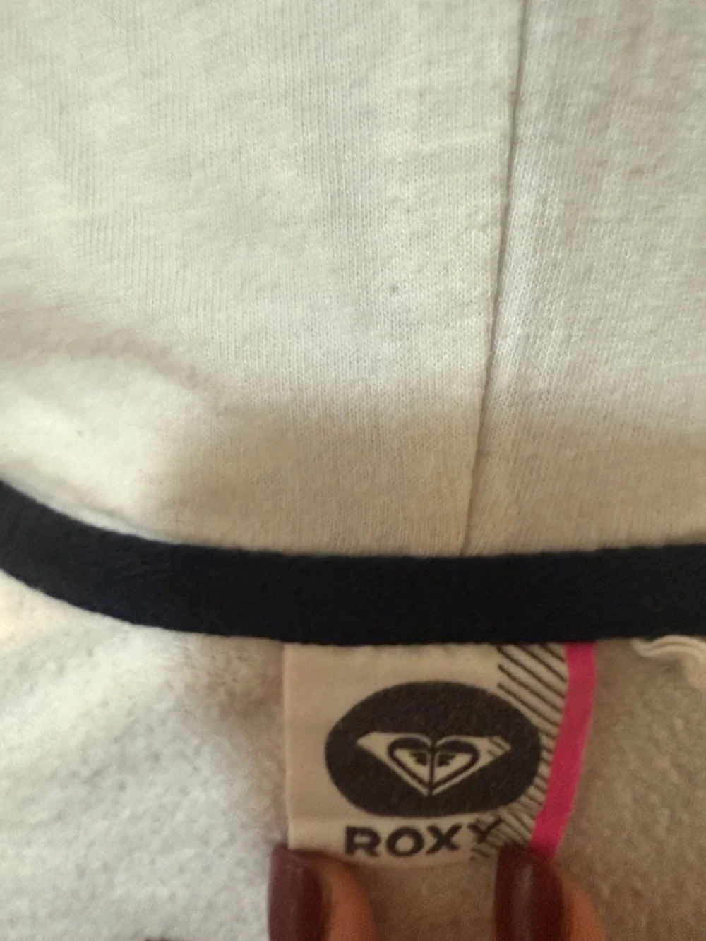 Roxy Women's White Zip-Up Hoodie with Hood and Front Pockets - Picture 3 of 5